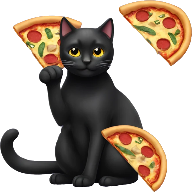 Black cat with pizza emoji