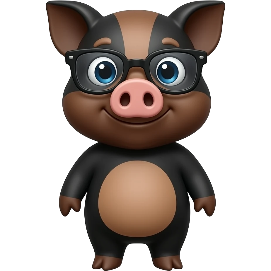 black and brown pig wear glasses standing pose front view emoji