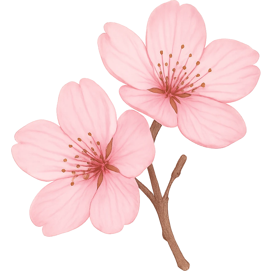 pink cherry blossom with two flowers, no background emoji