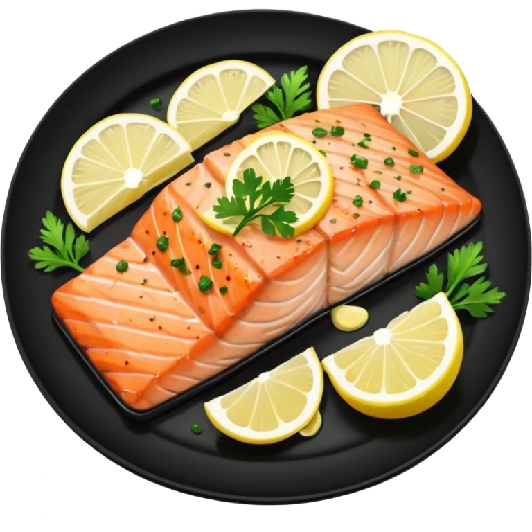 Grilled Salmon With Lemon Butter on a black plate emoji