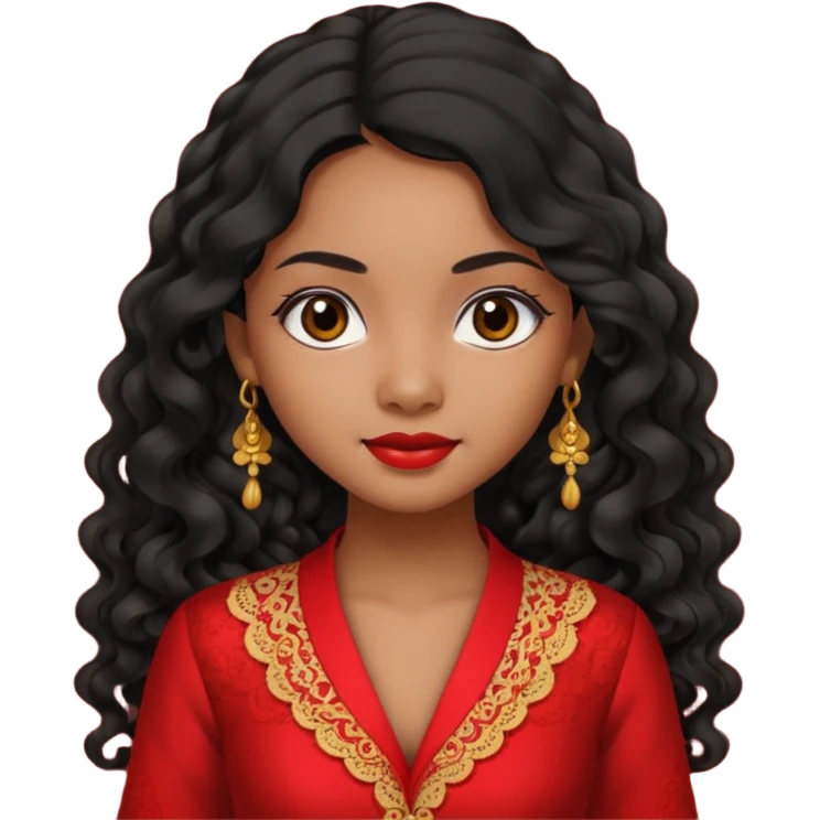 Indonesian girl, java girl with long curly hair, wear kebaya,  emoji