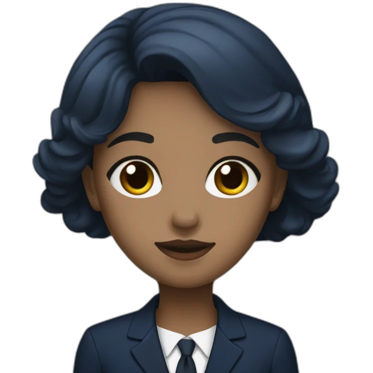 a girl who works in a funeral home in a navy blue suit and a coffin emoji