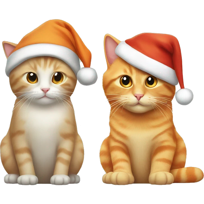 Orange cat and beige cat wearing a santa hat emoji