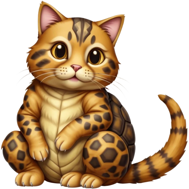 cinematic-[tortoise shell tabby cat]-realistic-full-body-sitting-emoji,-tail-curled-playfully-around-its-paws,-head-tilted-dramatically,-scruffy-[tortoise shell]-fur,-simplified-yet-realistic-focused-features,-highly-detailed,-glowing-with-an-almost-sarcastic-glow emoji