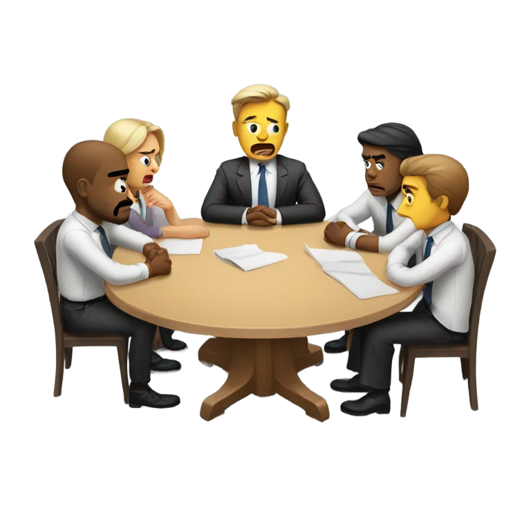 unhappy business people sitting around at a round table emoji