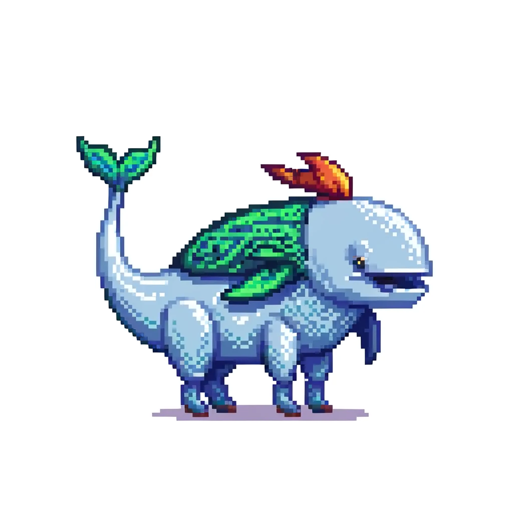 A hybrid creature that is half whale and half horse, fantasy creature with whale body and horse head emoji