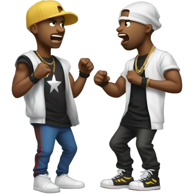 Two battle rappers yelling emoji