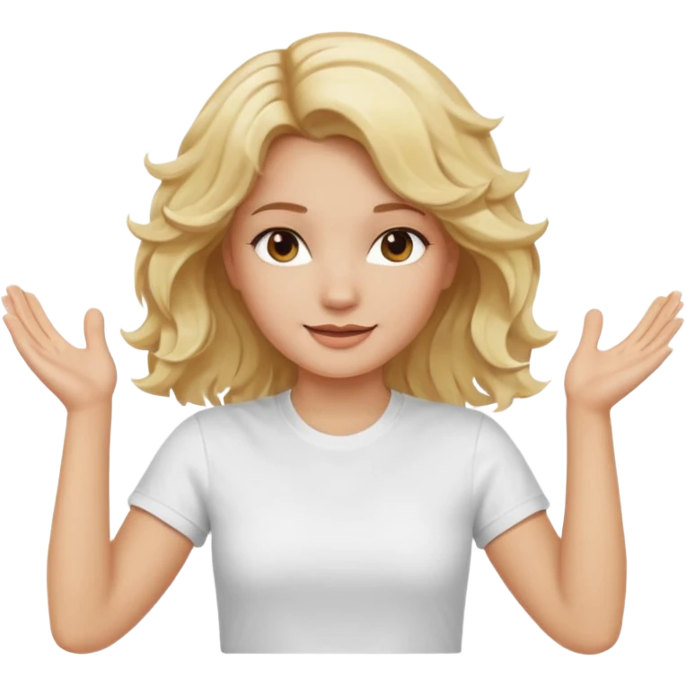 Not guilty hands up smirk girl wavy blonde haie emoji