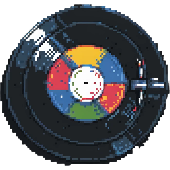 vinile con disco, stile pixel art, dettagli semplici emoji