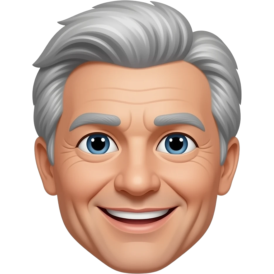 Wavy Grey haired middle aged with smile emoji