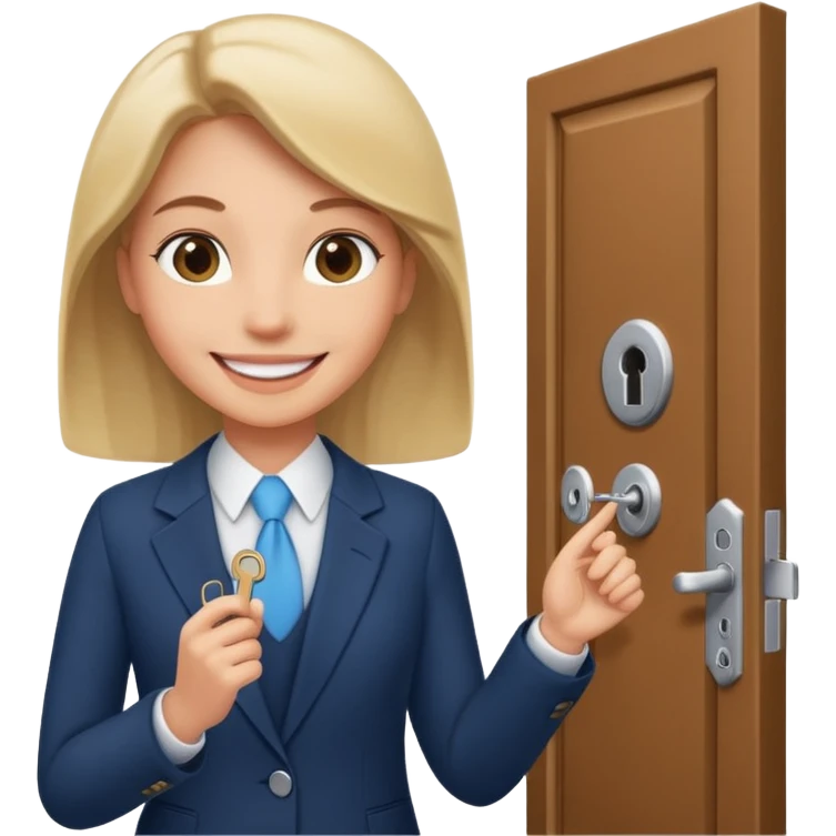 Corretor de imóveis abrindo porta com chave emoji