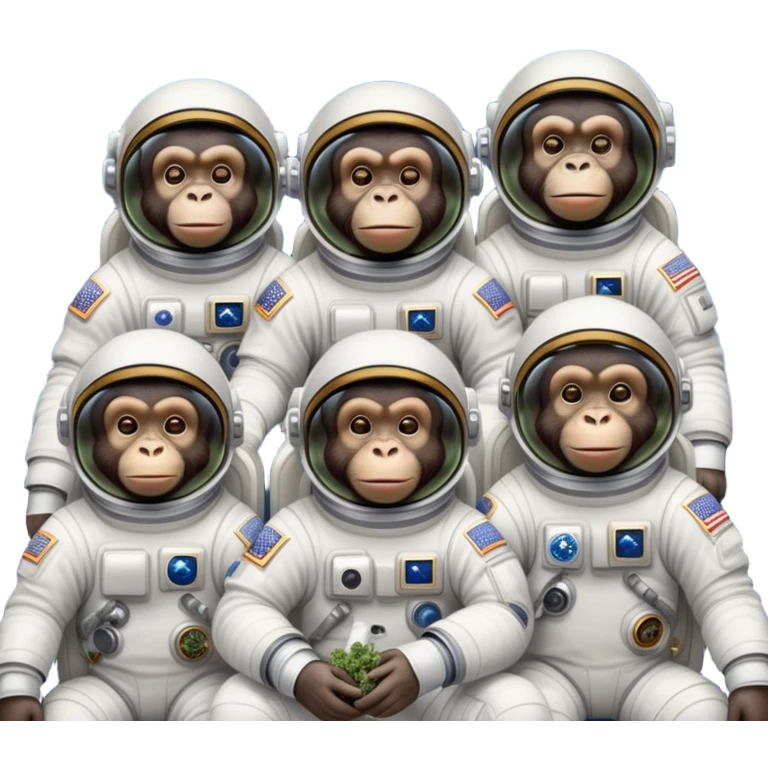 group of apes in astronaut suits, floating in space, smoking weed emoji