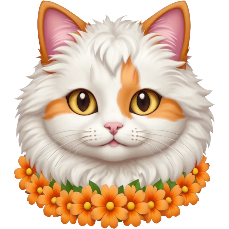 A cute cat with hawaiian pastel flower necklace, posing proudly. emoji