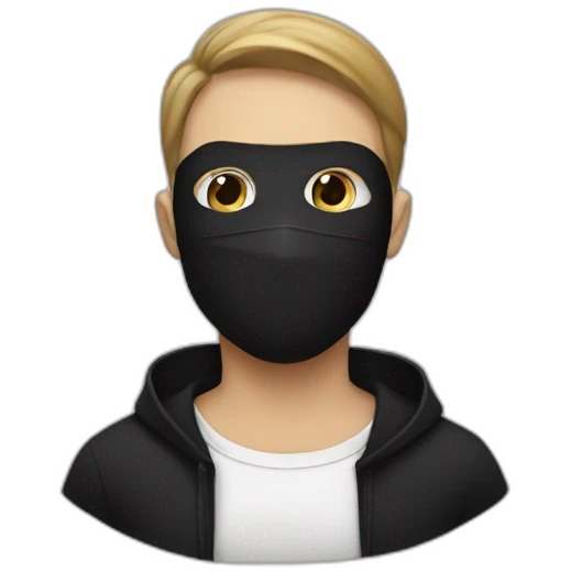 Man wear a black mask ao her mouth and white hear emoji