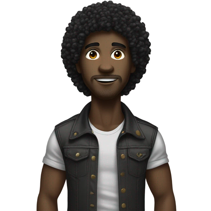 dark skin, black mullet afro curly man Raising Hand, street wear style, twink, intricate face emoji