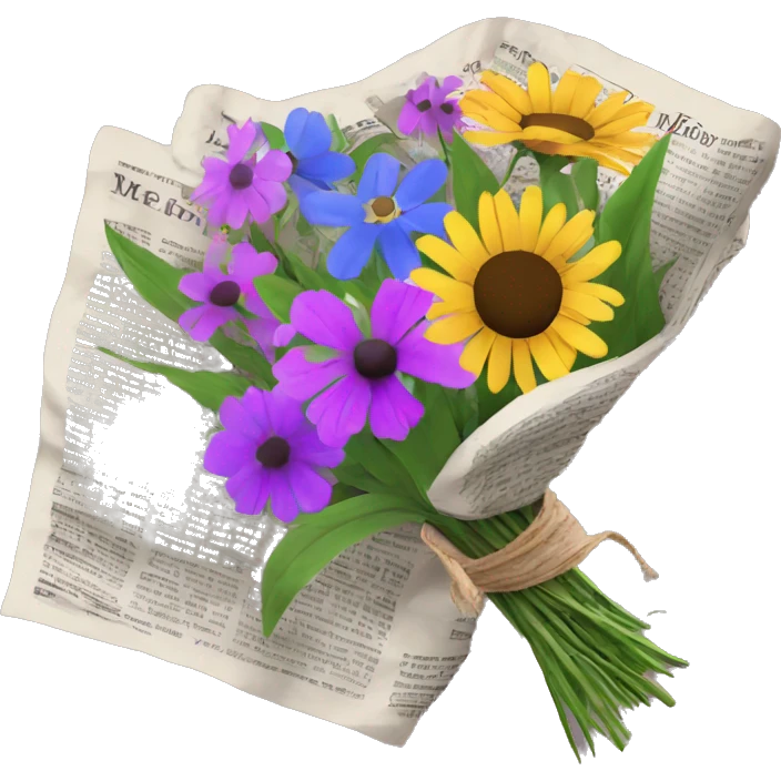 wildflower bouquet with newspaper wrapped around it emoji