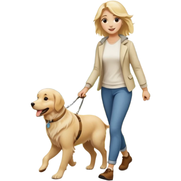 blonde woman wearing white walking only one malese dog emoji