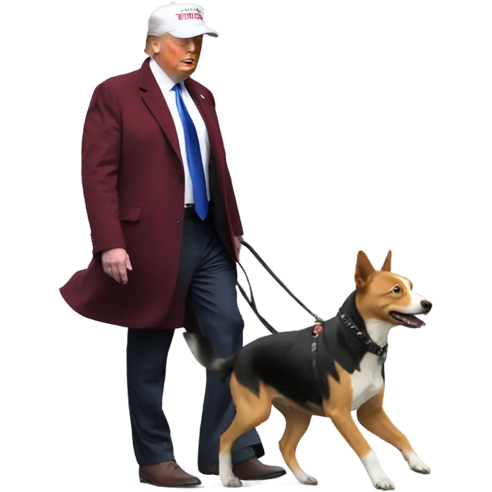 Elon Musk walking a dog with a trump hat on  emoji