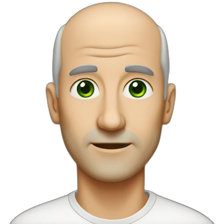 55-year-old man, a long nose, green eyes, balding emoji