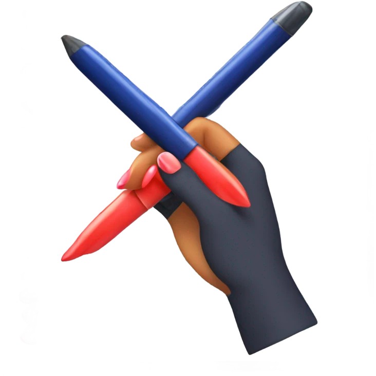 a hand with a red manicure holds a dark blue diary emoji