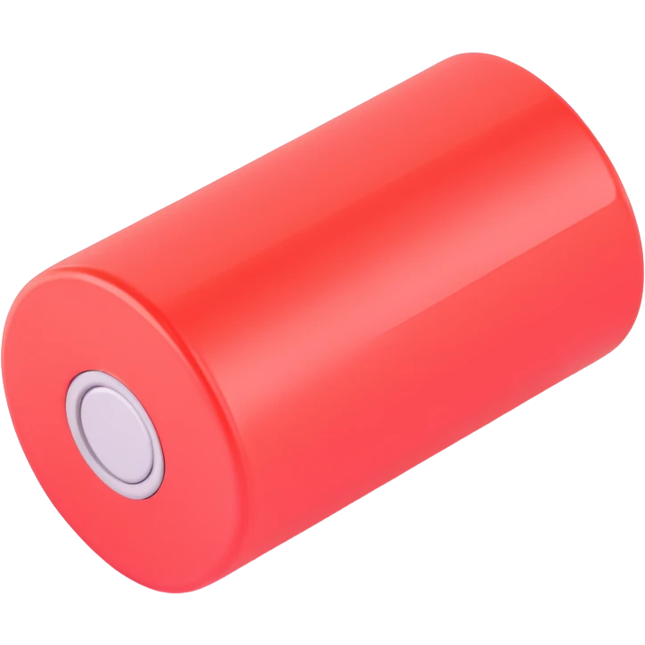 realistic 3D red low battery icon, slightly top view, isolated on white background emoji