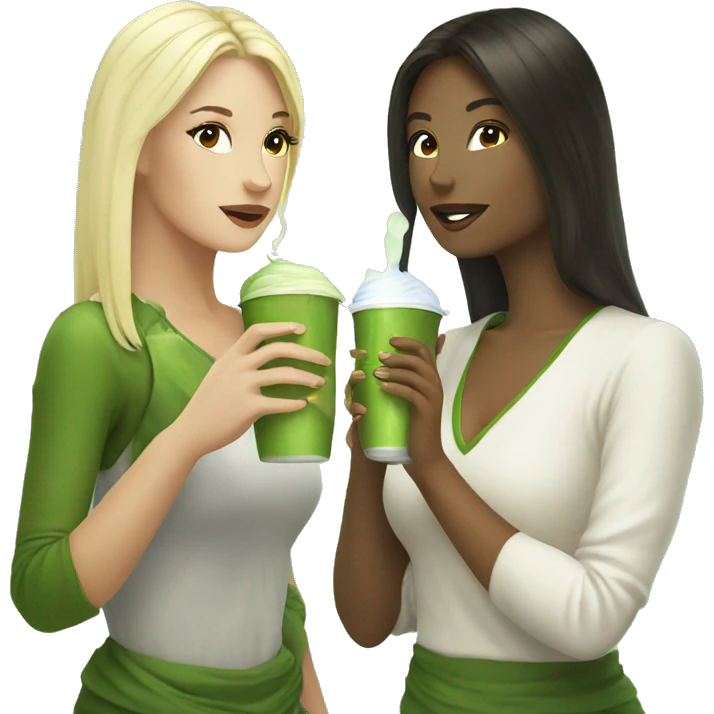 brunette and blondie drinking matcha emoji