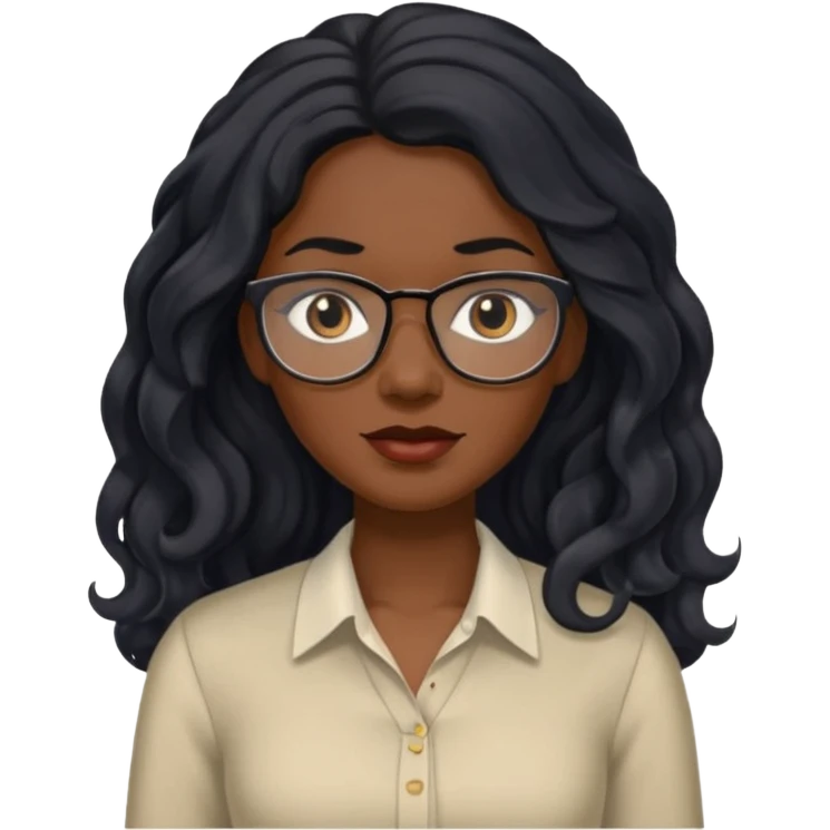 Black women teacher with black long  wavy hair chalkboard background and no eyeglasses emoji