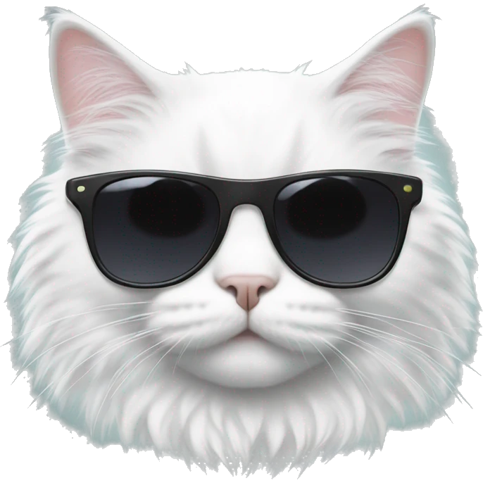 Fluffy white Cat with black sunglasses emoji