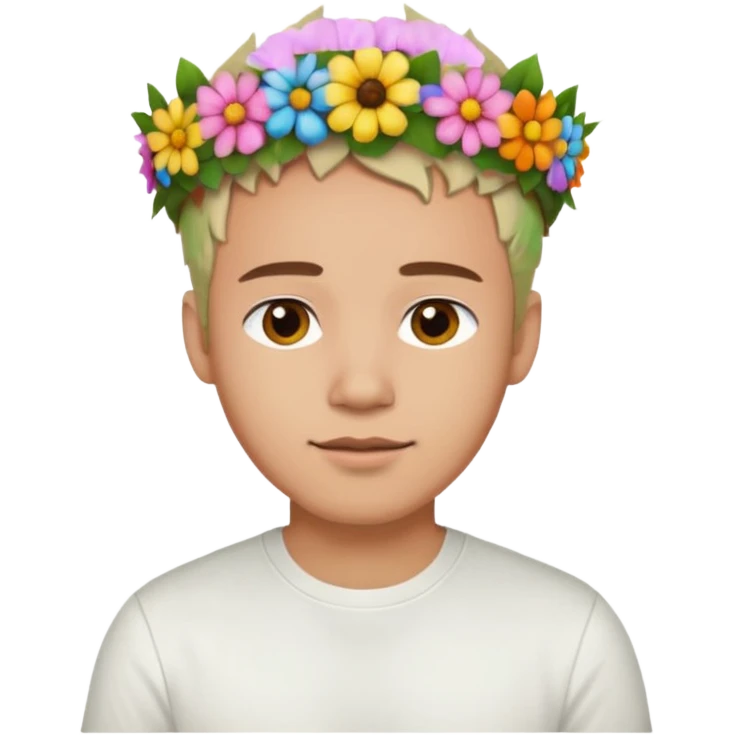 Man with flower crown and white shirt, half body emoji