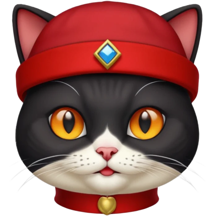 black suited old cat with red fes hat emoji
