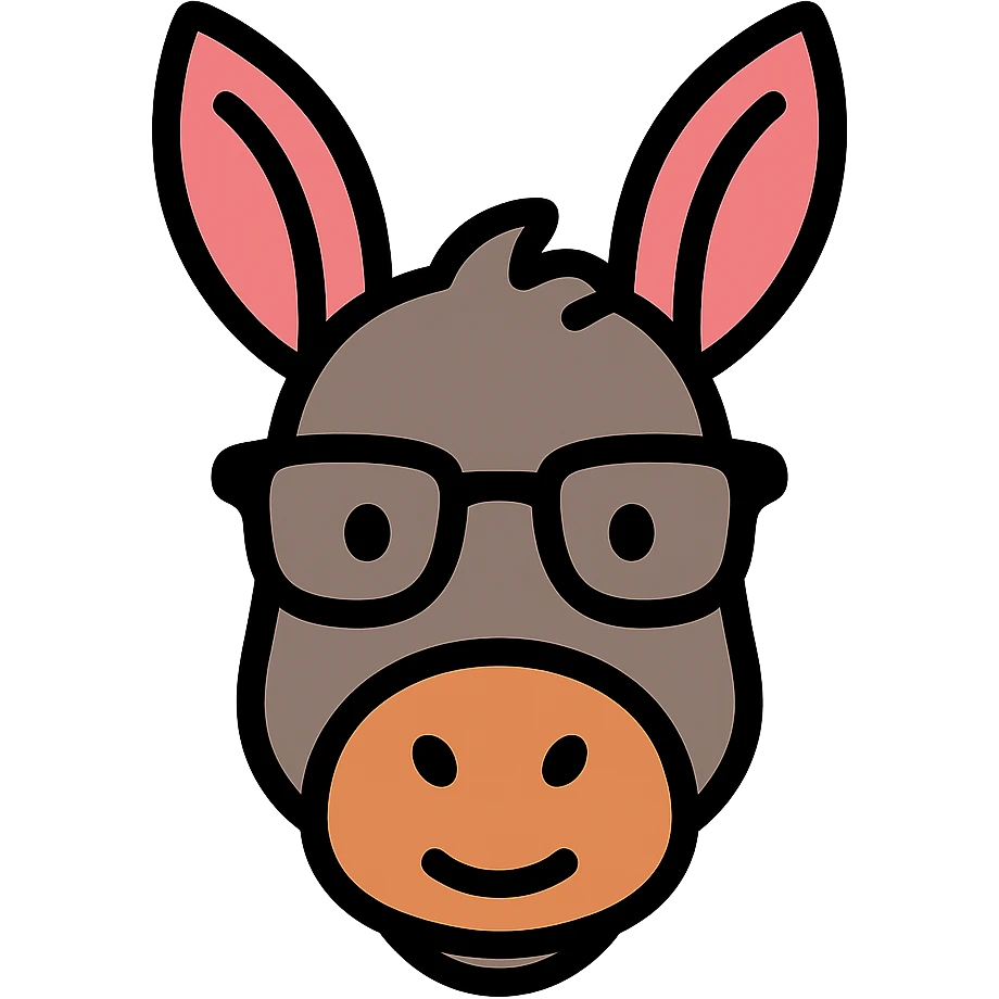 an icon of a donkey wearing glasses, simple and clear, suitable for use as an app icon emoji
