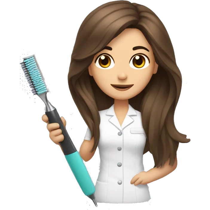 Esthetician with long brown hair an extraction tool emoji