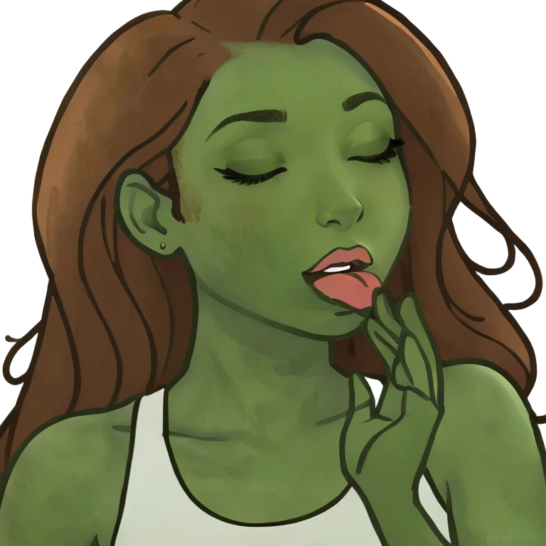 Girl with long brown copper hair, brow eyes, light tan skin, with a white fancy tank top-puckering lips and sending a kiss , and winking emoji