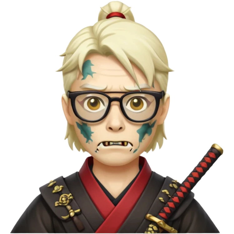 zombie samurai with glasses, highlight the glasses, more visible glasses emoji