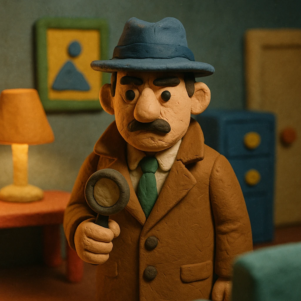 detective character, claymation style emoji