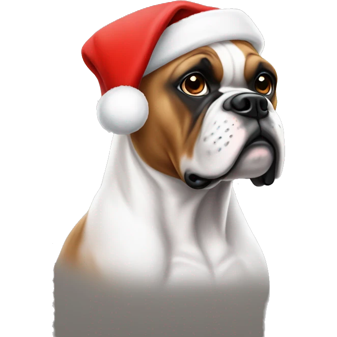white boxer with santa hat emoji