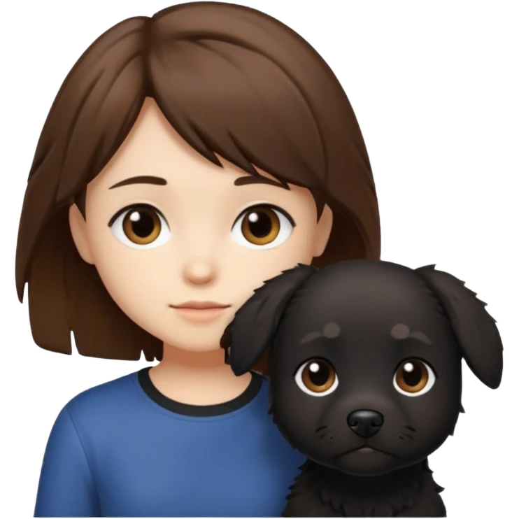 chibi teen with brown hair and her BLAck dog whos scruffy emoji