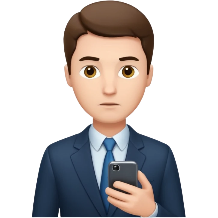 bussiness man using phone, looking to it emoji