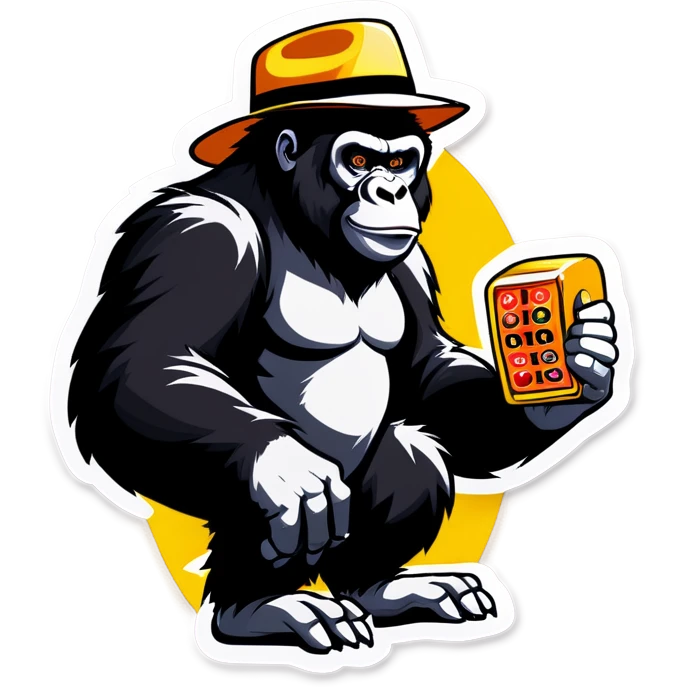Gorilla playing slot machines with a straw hat emoji