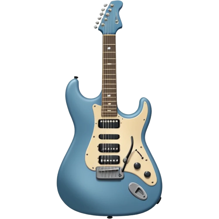 A gray-blue electric guitar with a black pick guard and only one volume knob, make the head tan emoji