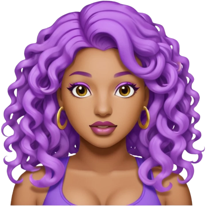 Megan thee stallion with light purple curly wavy hair flipped part emoji