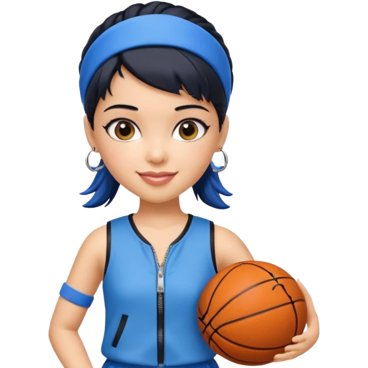 generate a pretty bratz that looks like Kajol- bollywood actress
 Wearing a blue zipper with short blackhair and a blue hairband. Carrying a basketball emoji