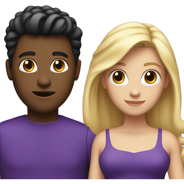 Blond hair and black hair with purple dress emoji