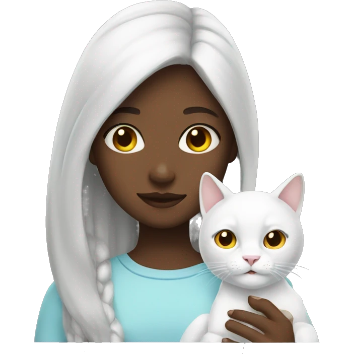 Girl with white cat emoji