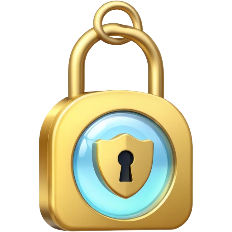 Holographic and glassmorphic golden lock emoji