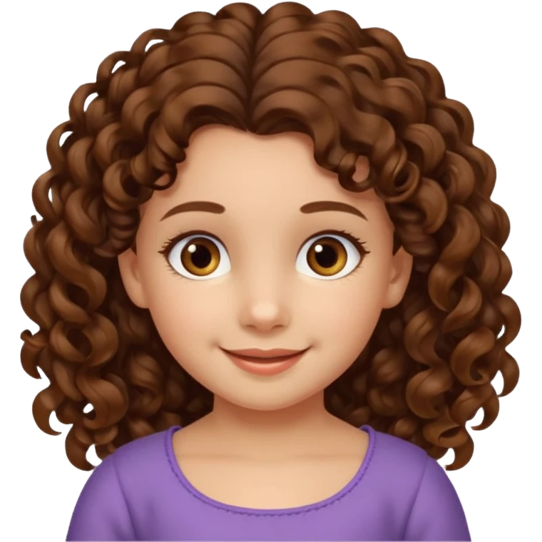 EMOJI COMO IPHONE IOS SOLO CARA NIÑA 3 AÑOS PELO LARGO, ONFULADO, MARRON SEMIRECOGIDO, Y OJOS MARRONES. SONRIENDO, SIN CUELLO Y FONDO TRANSPARENTE emoji