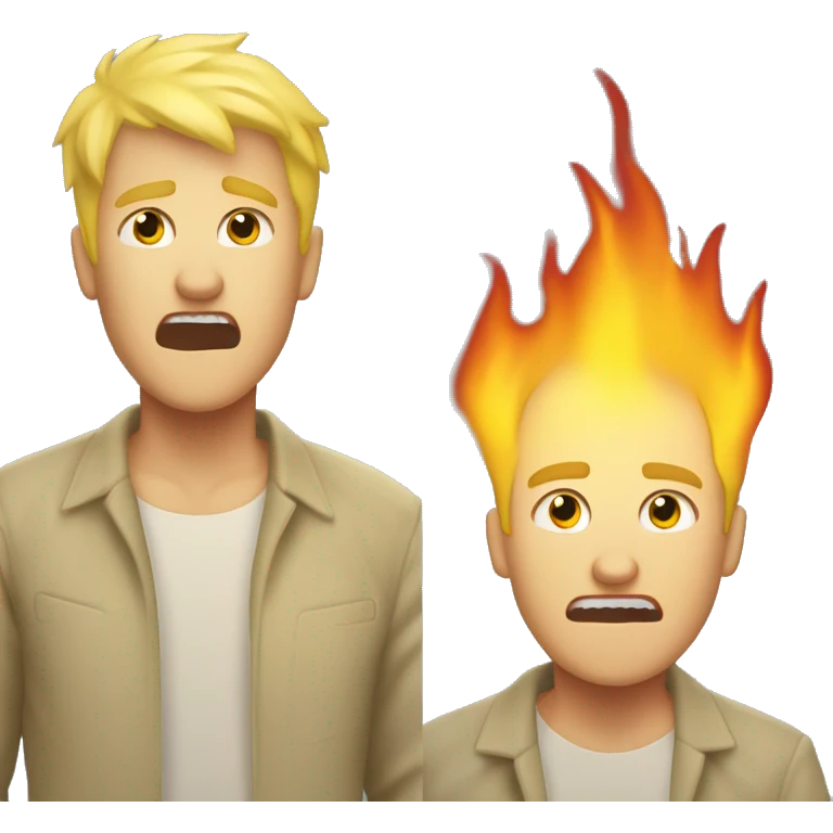 screaming on fire emoji blonde hair yellow skin one man with very very short hair emoji