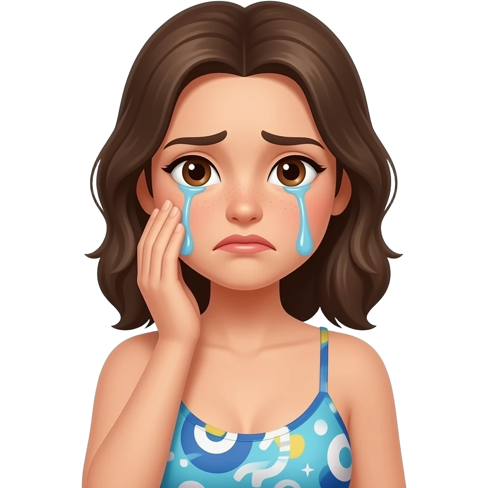 women touching her face upset and wearing a swimwear emoji