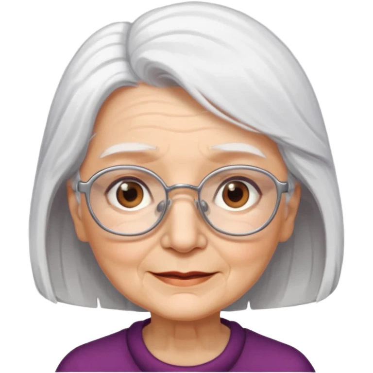 Create me emoji of an old lady. mid-size white hair to left side. Square glasses. Brown eyes. emoji