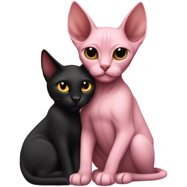 Pink sphinx cat cuddling black cat emoji